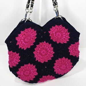 Crochet Black Pink Granny Square Shoulder Bag